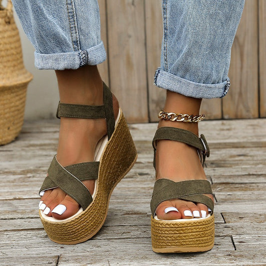 Wedge Non-slip Cross-strap Platform Hemp Heel Sandals