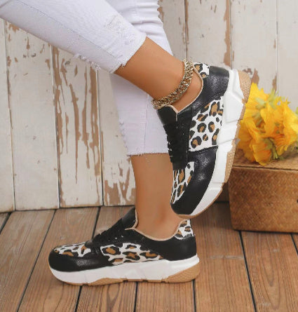 Leopard Print Color Matching Lace Up Casual Sneaker