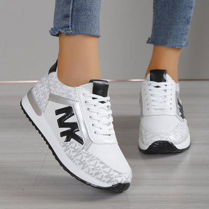Printing Lace Up Round Toe Color Matching Running Shoes