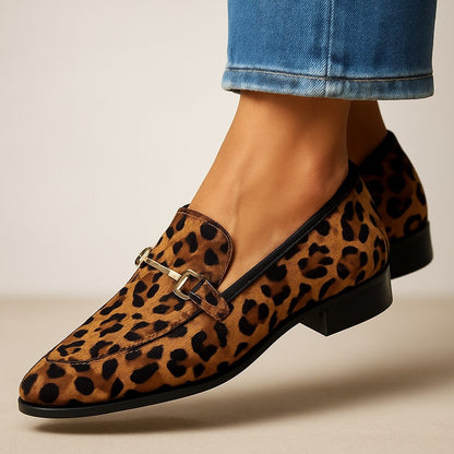 Pointed-Toe Low-Cut Leopard-Print Flats