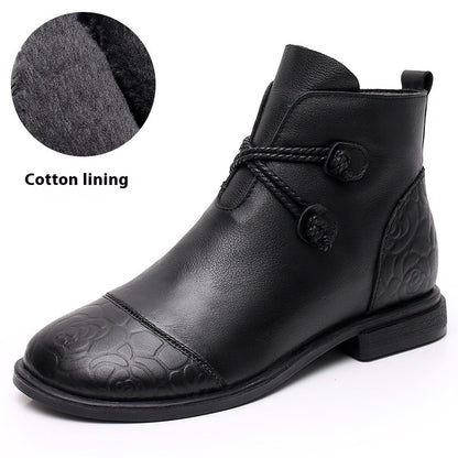 Strap Ankle Flat Leather Boots