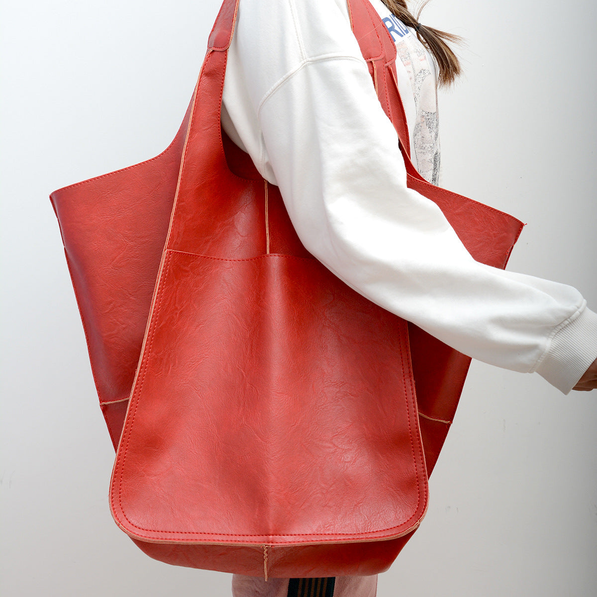 Simple Big Bag Soft Leather Shoulder Hand-held Tote