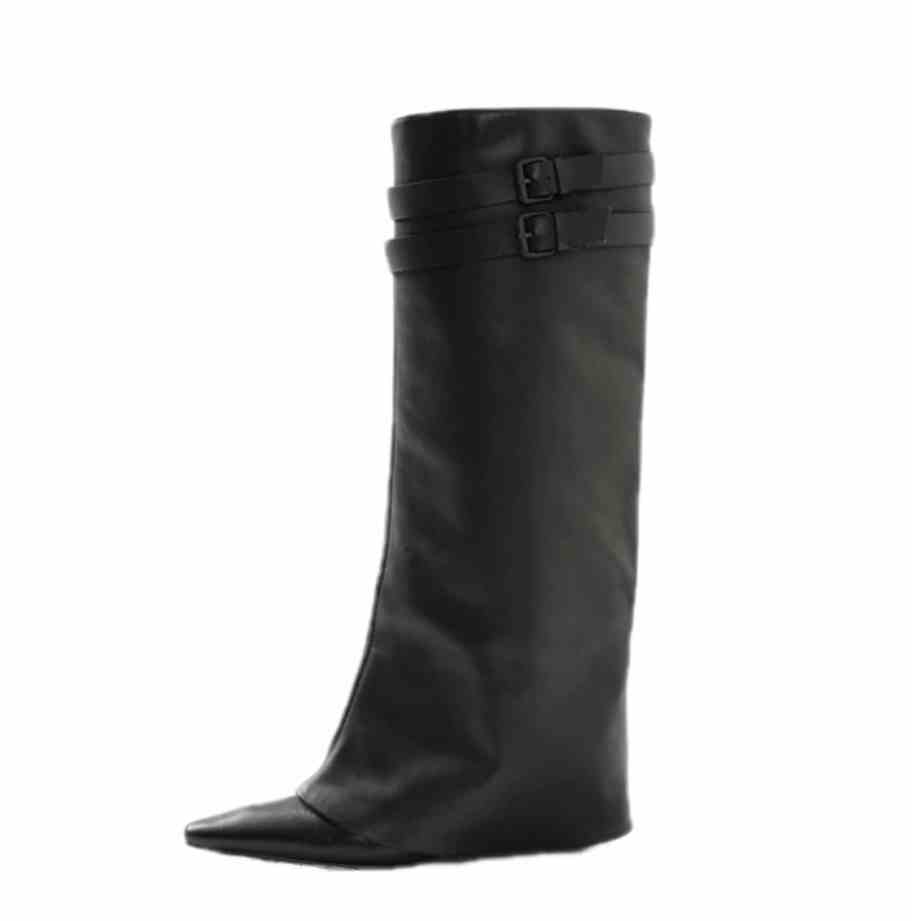 Pointed Toe Below The Knee Wedge High-top Thin Knight Boots