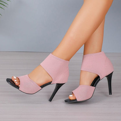 Fish Mouth Hollow Wide Strap Heels