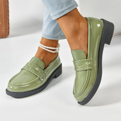Retro Square Toe Platform Leather Uniform Flats