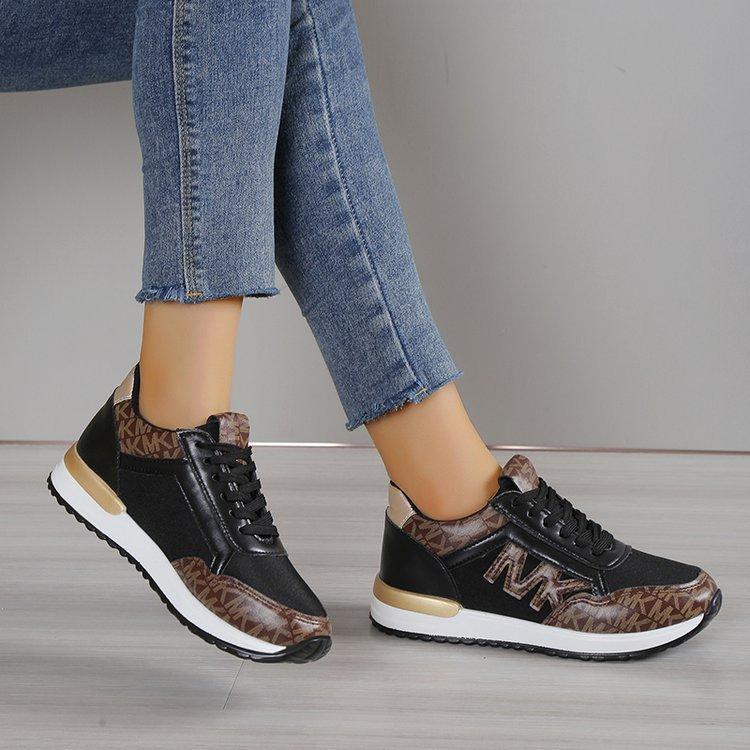 Printing Lace Up Round Toe Color Matching Running Shoes