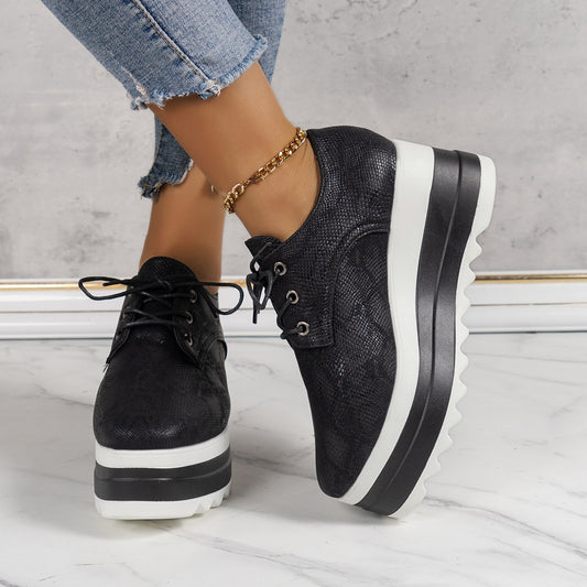 Round Toe Lace-up Platform Thick Bottom Shoes