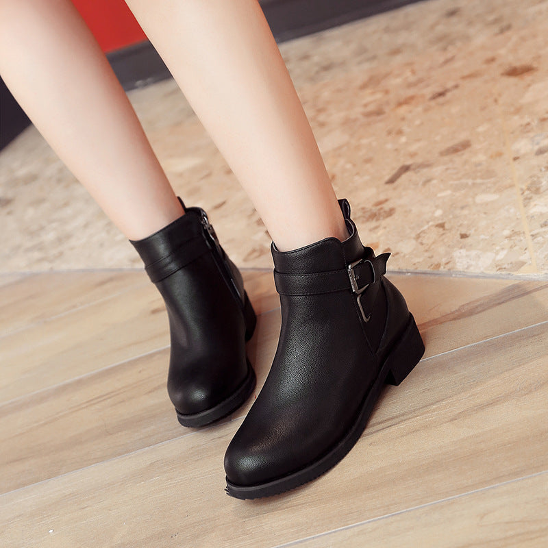 Martin Round Toe Short Low Heel Boots