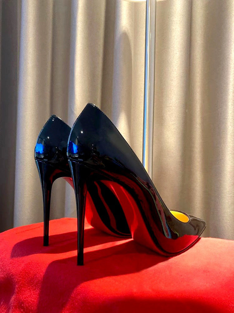 Black With Red Background Stiletto Heel Pumps