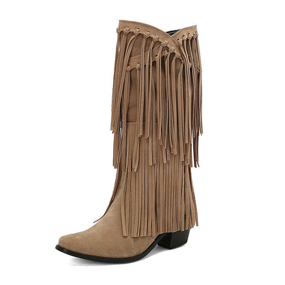 Suede Tassel Below The Knee Boots