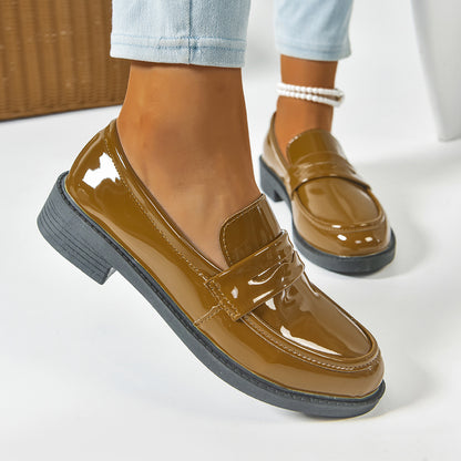 Retro Square Toe Platform Leather Uniform Flats