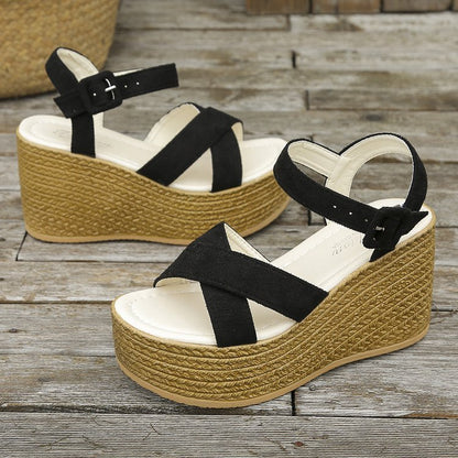 Wedge Non-slip Cross-strap Platform Hemp Heel Sandals
