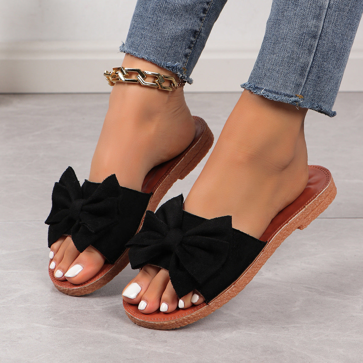 Platform Bow Flat Slippers