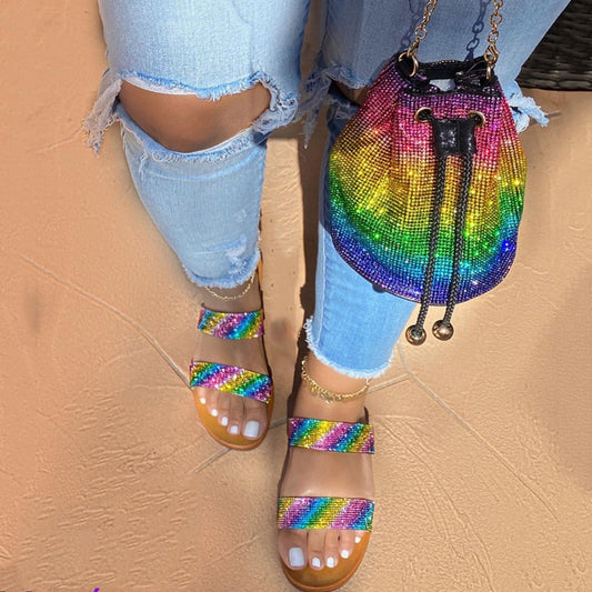 Cross Body Rainbow Rhinestones Hand Bag