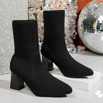 Chunky Pointed Toe Stretch Socks Single Layer Boots