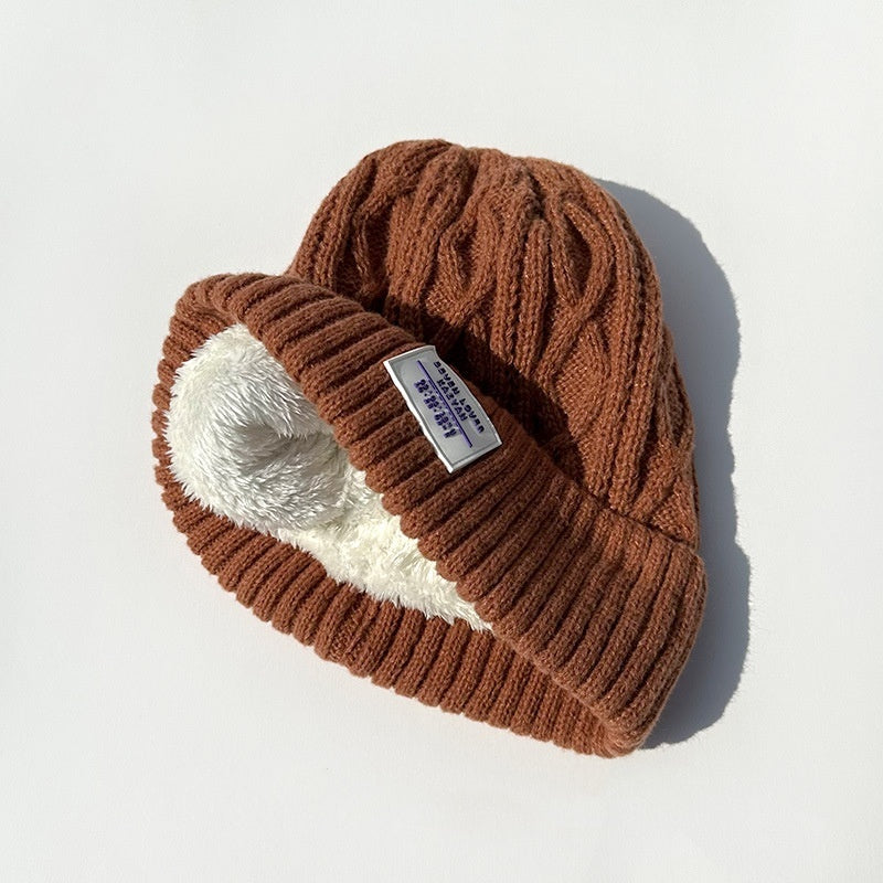 Woolen Cap Fleece Lined Padded Warm Keeping Knitted Hats