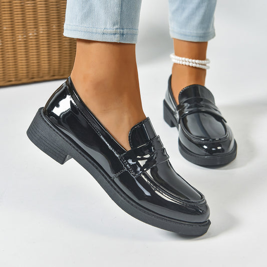 Retro Square Toe Platform Leather Uniform Flats