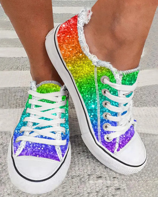 Ombre Lace-up Canvas Sneakers