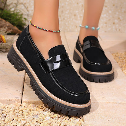 Matte Chunky Heel Platform Loafers