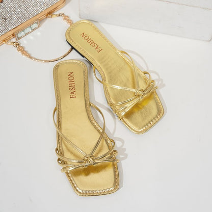 Square Toe Slippers Simple Thin Strap