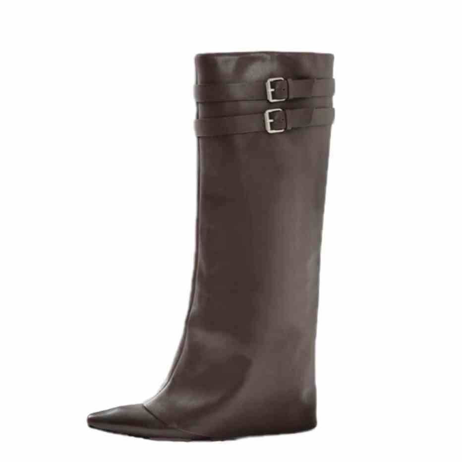 Pointed Toe Below The Knee Wedge High-top Thin Knight Boots