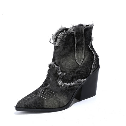 Pointed-toe Western Cowboy Ankle Boots