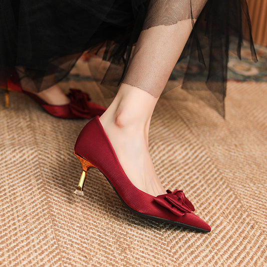 Gold Bow Toe Kitten Heels