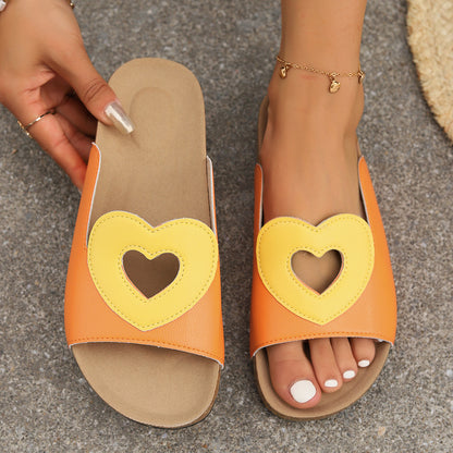 Hollow Love Heart-shape Design Flat Slippers