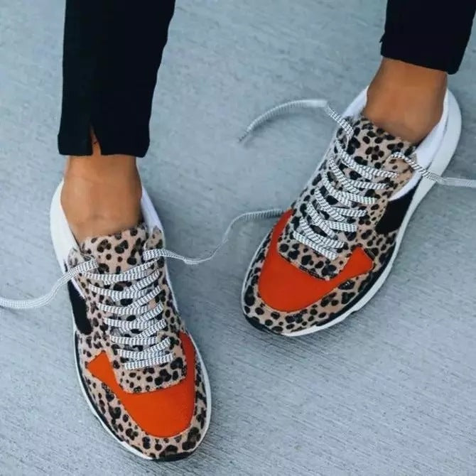 Leopard Print Color Matching Lace Up Casual Sneaker