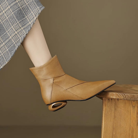 Circle Heel Side Zip Short Tube Boots