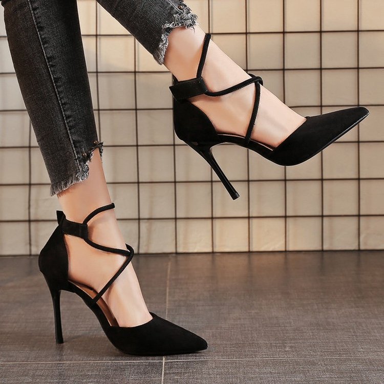 Pointed Cross Lace-up High Heels