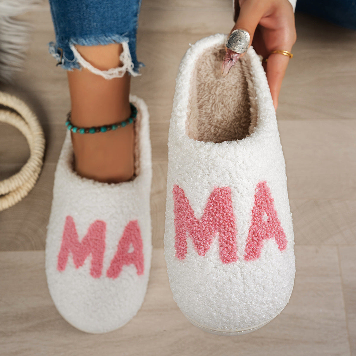 Warm And Cozy MAMA Plush Cotton Slippers Thick Non-Slip Sole