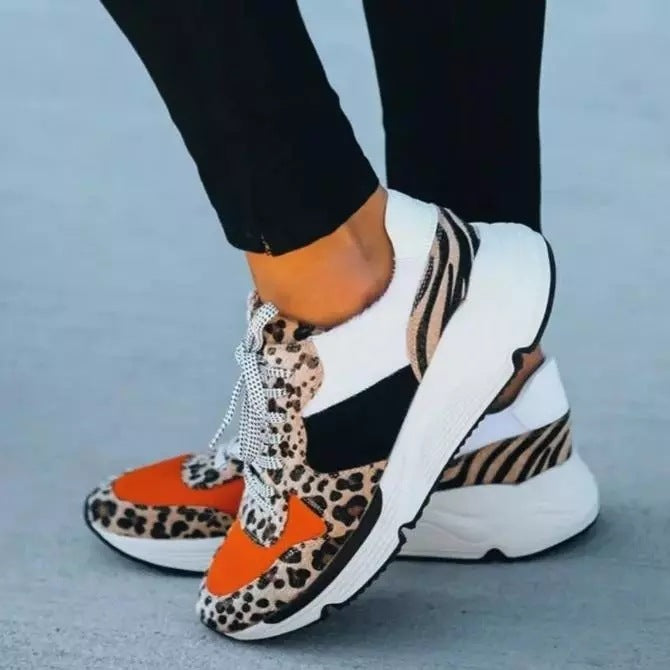 Leopard Print Color Matching Lace Up Casual Sneaker