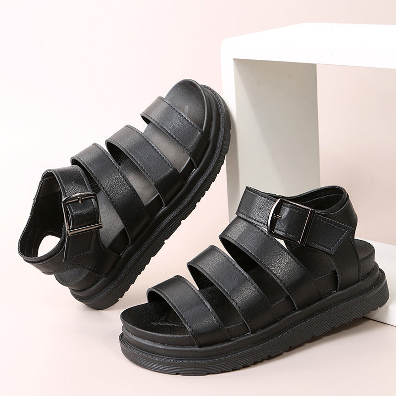 Roman Open Toe Platform Buckle Sandals