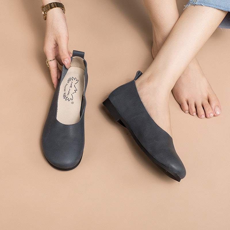 Cowhide Solid Slip-on Flat Shoes