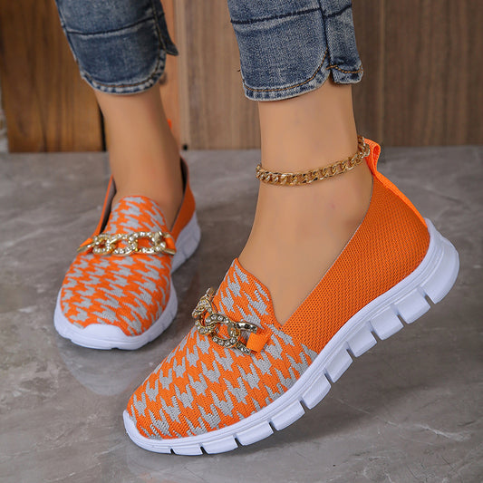 Breathable Loafers Print Chain Mesh Flats