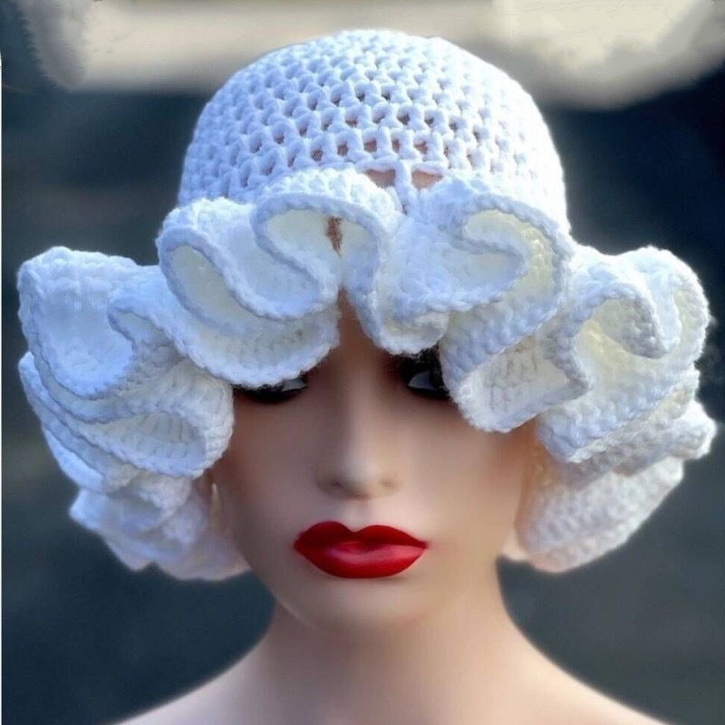 Knitted Lace Bamboo Ruffled Hats