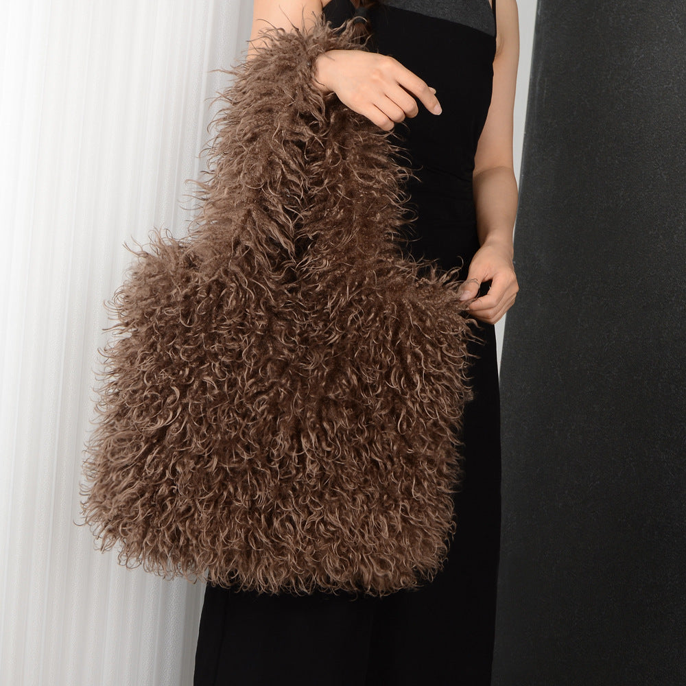 Faux Fur Wool Plush Portable Shoulder Totes