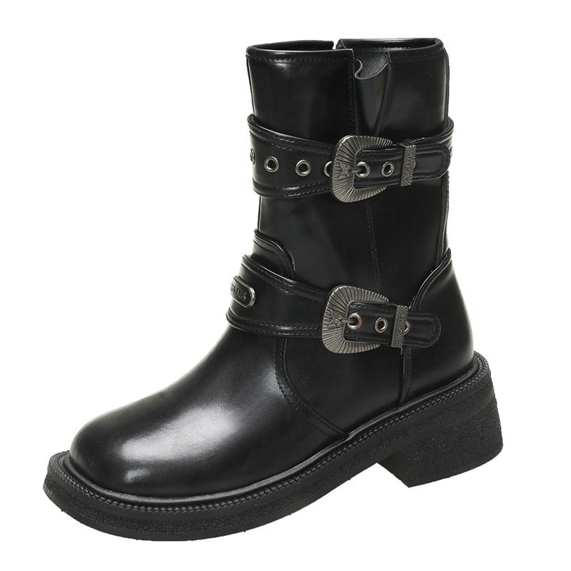 Ankle Boots Retro Square Toe