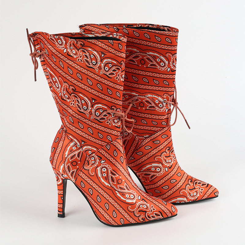 Pointed Print High Heel Fashion Boots