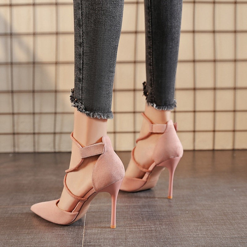 Pointed Cross Lace-up High Heels