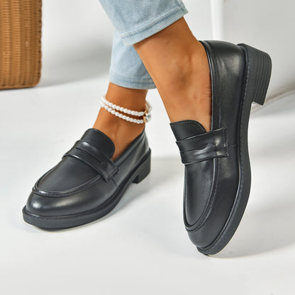 Retro Square Toe Platform Leather Uniform Flats