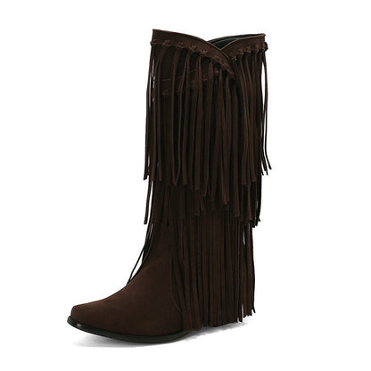 Suede Tassel Below The Knee Boots