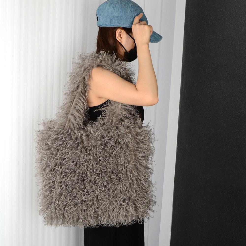 Faux Fur Wool Plush Portable Shoulder Totes