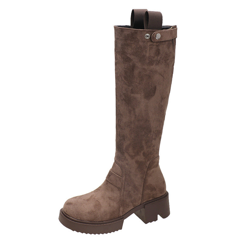 Chunky Heel Knee High Platform Long Boots