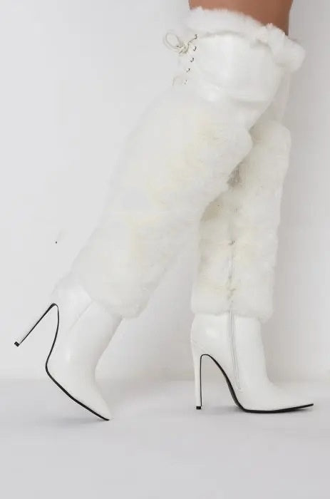 Runway Stiletto Solid Color Plush Over-the-knee Heel Boots