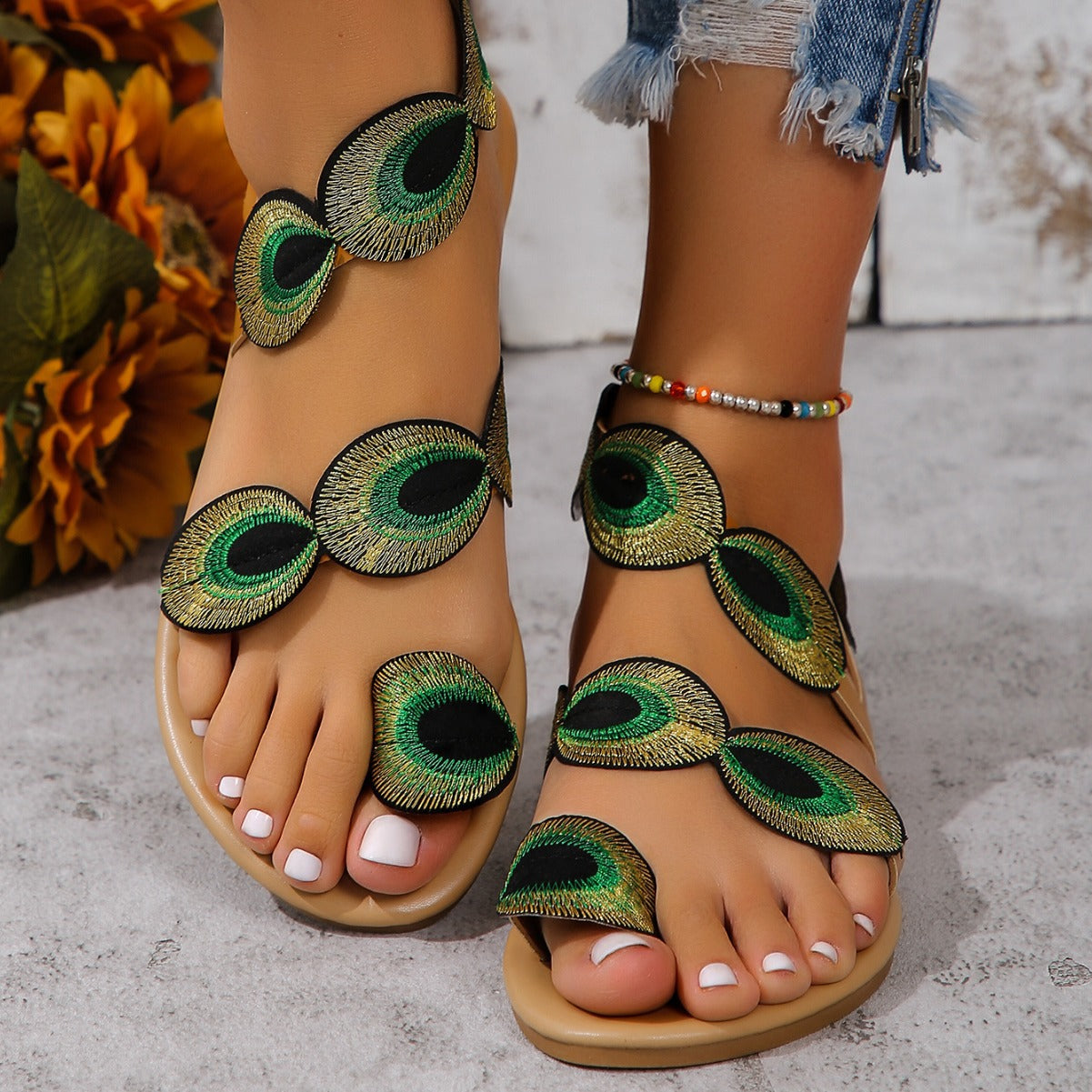 Peacock Eye Hair Beach Slippers