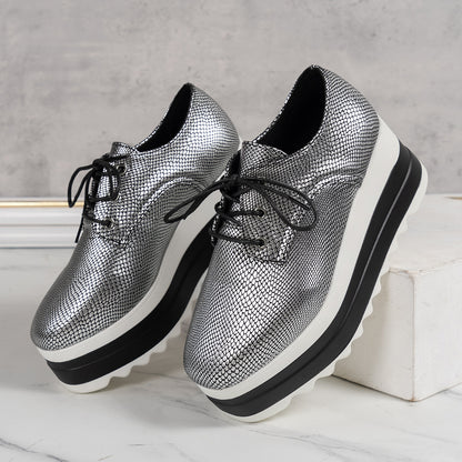 Round Toe Lace-up Platform Thick Bottom Shoes