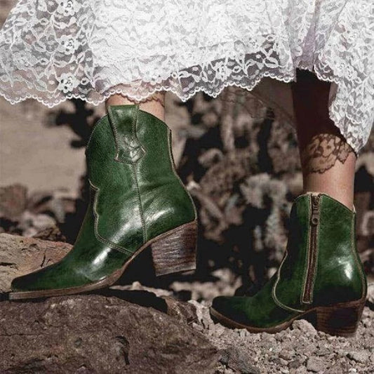 Pointed Toe Mid Heel Long Rider Side Zip Short Boots