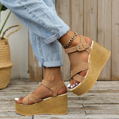 Wedge Non-slip Cross-strap Platform Hemp Heel Sandals